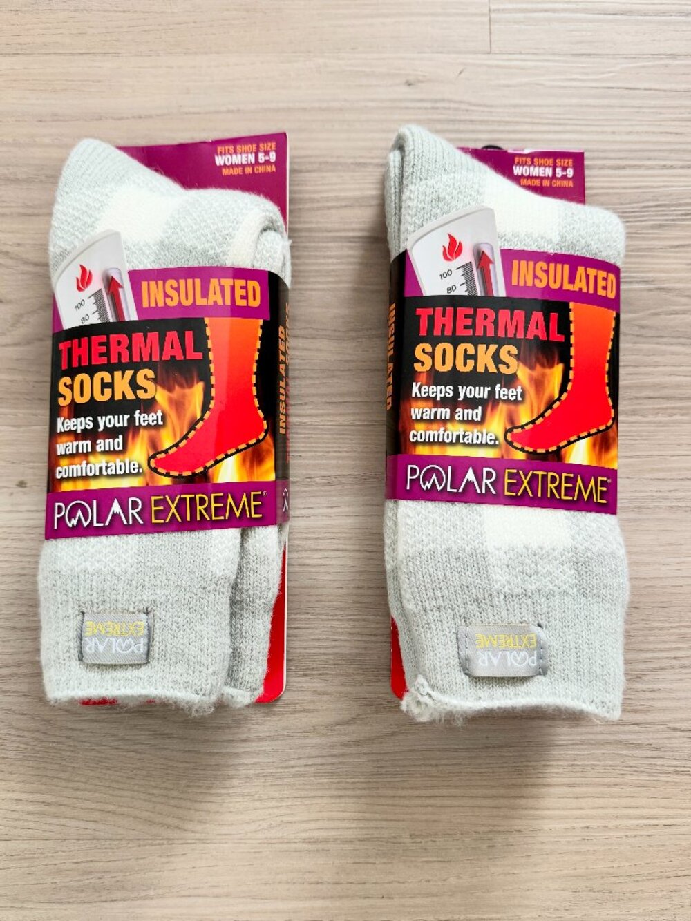 Polar Extreme Women's Insulated Cozy Thermal Socks Grey Buffalo Plaid Set of 2